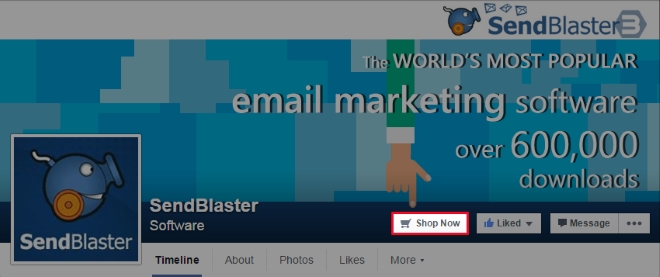 CTA Button in SendBlaster Facebook page