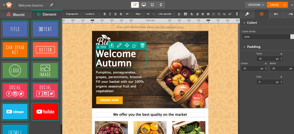 Editor drag&drop piattaforma email marketing