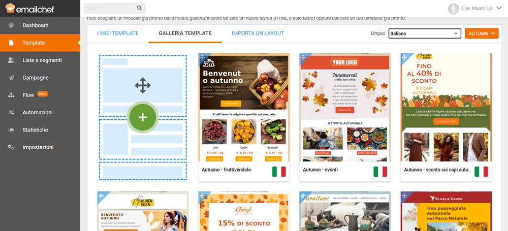 Galleria template piattaforma email marketing